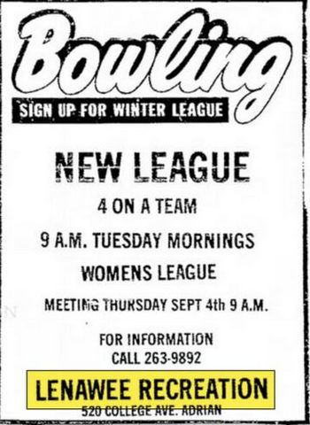 Lenawee Recreation Bowling Center - Dec 18 1944 Ad (newer photo)